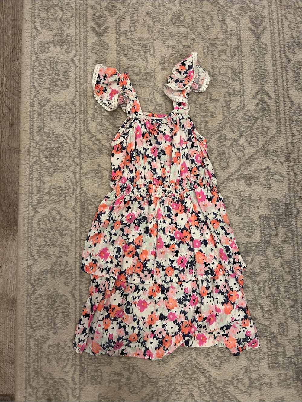 Cat & Jack Floral Ruffle Strap Sundress - Pink, Orange & Navy